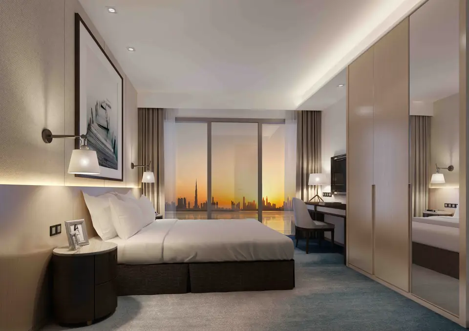 Address Harbour Point — bedroom with a view of the Downtown skyline, render (Emaar)