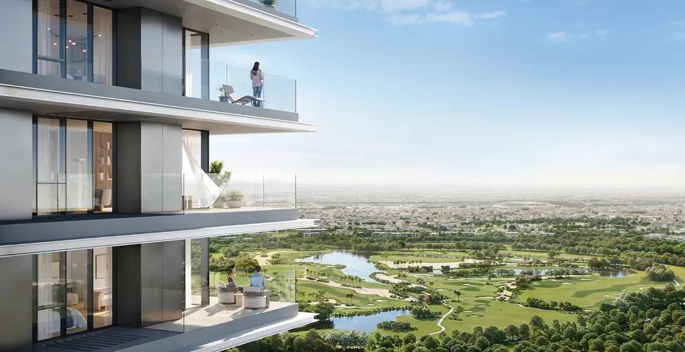 Altan — balcony view over the parkland and golf course, render (Emaar)