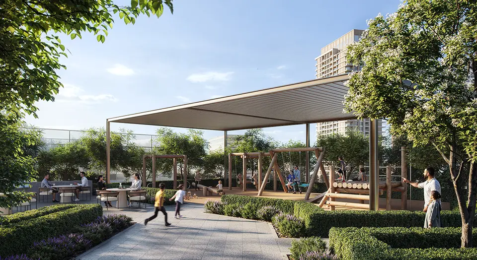 Altan — shaded play deck on the podium, render (Emaar)