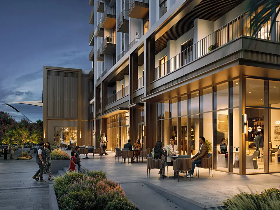 Altus — café terrace at the foot of the tower, render (Emaar)