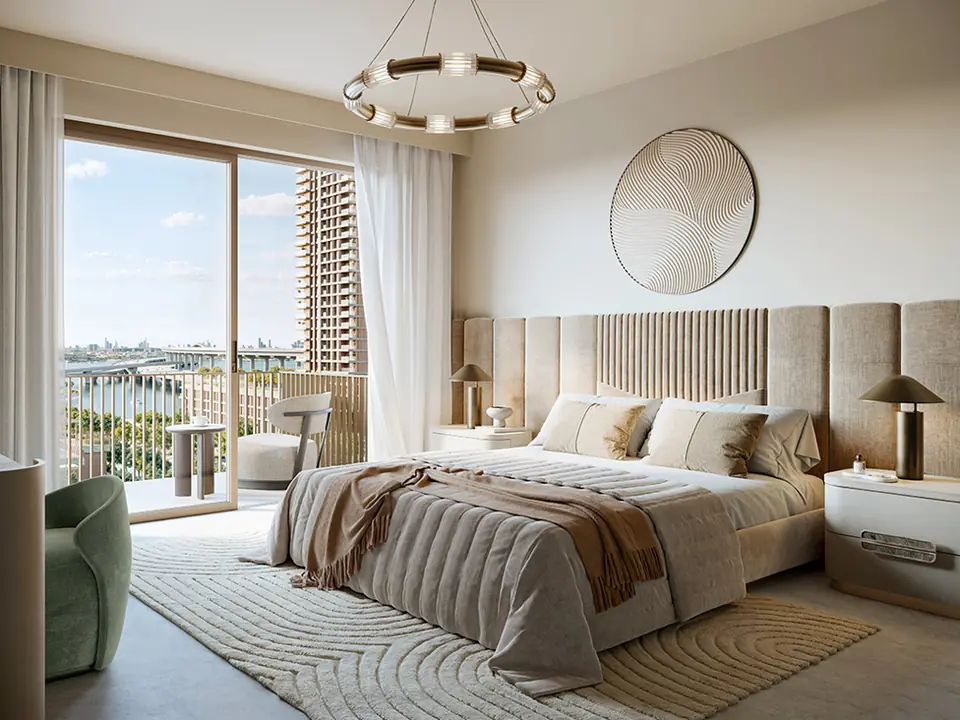 Altus — bedroom with Creek views, render (Emaar)