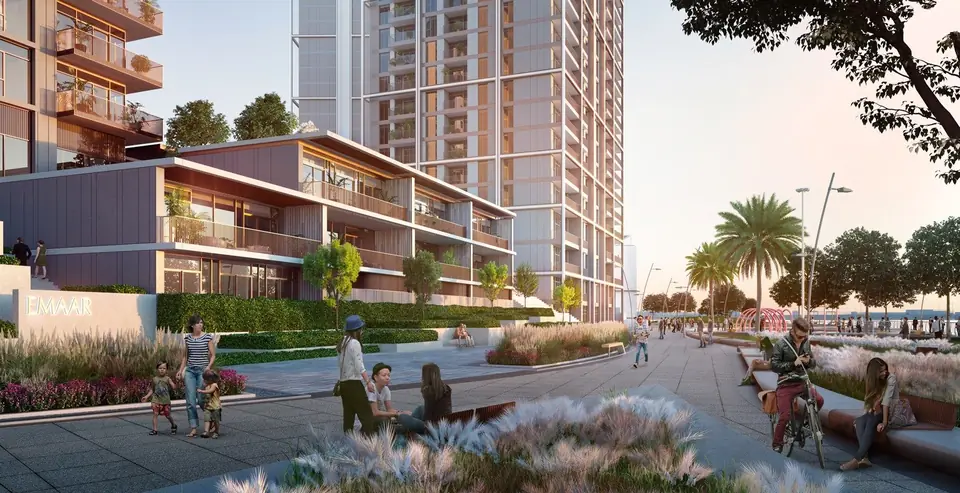 Creek Crescent — the waterfront promenade below the towers, render (Emaar)