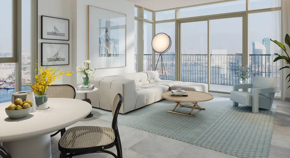 Creek Crescent — living room with Creek views, render (Emaar)