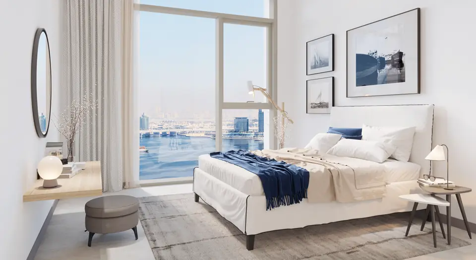 Creek Crescent — bedroom overlooking the water, render (Emaar)