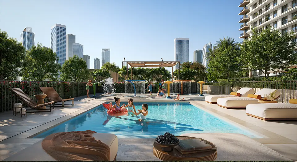 Creek Haven — kids' pool and splash pad, render (Emaar)