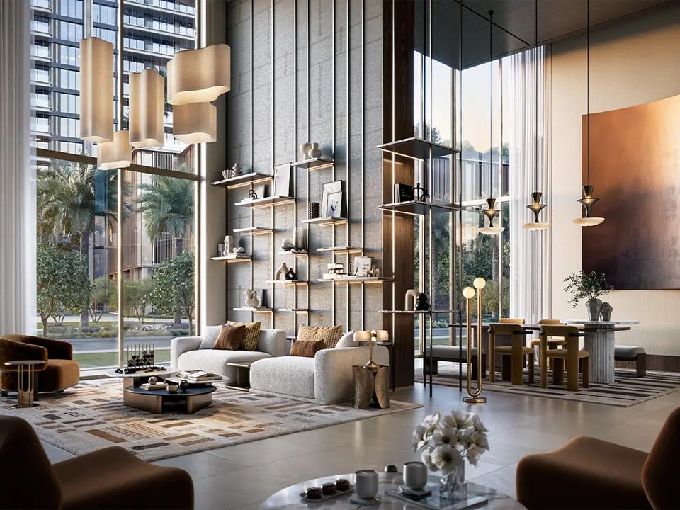 Creek Haven — residents' lobby lounge, render (Emaar)