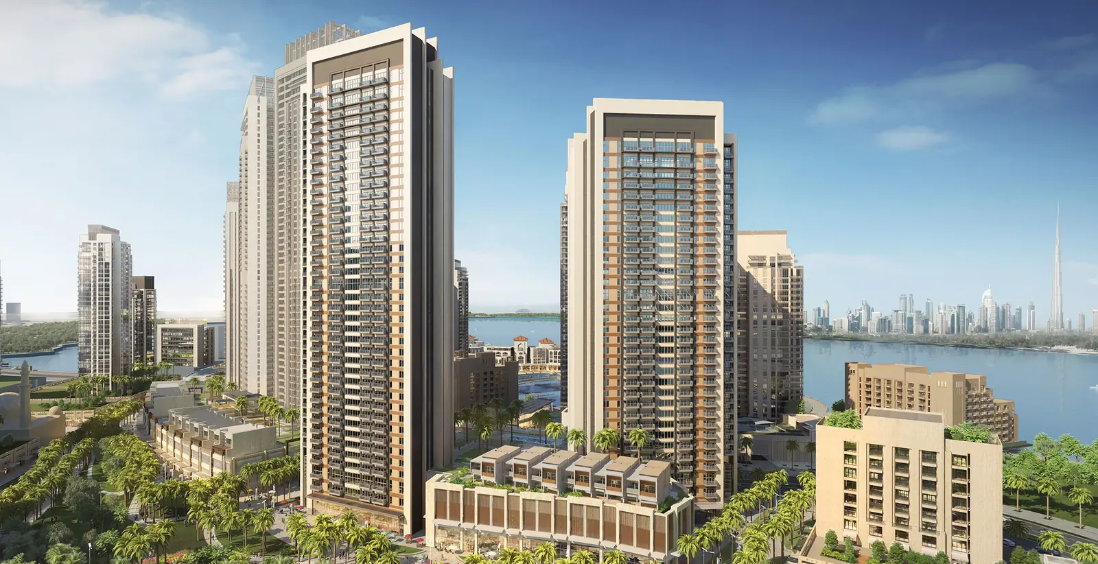 Creek Horizon — the twin towers with the Downtown skyline behind, render (Emaar)