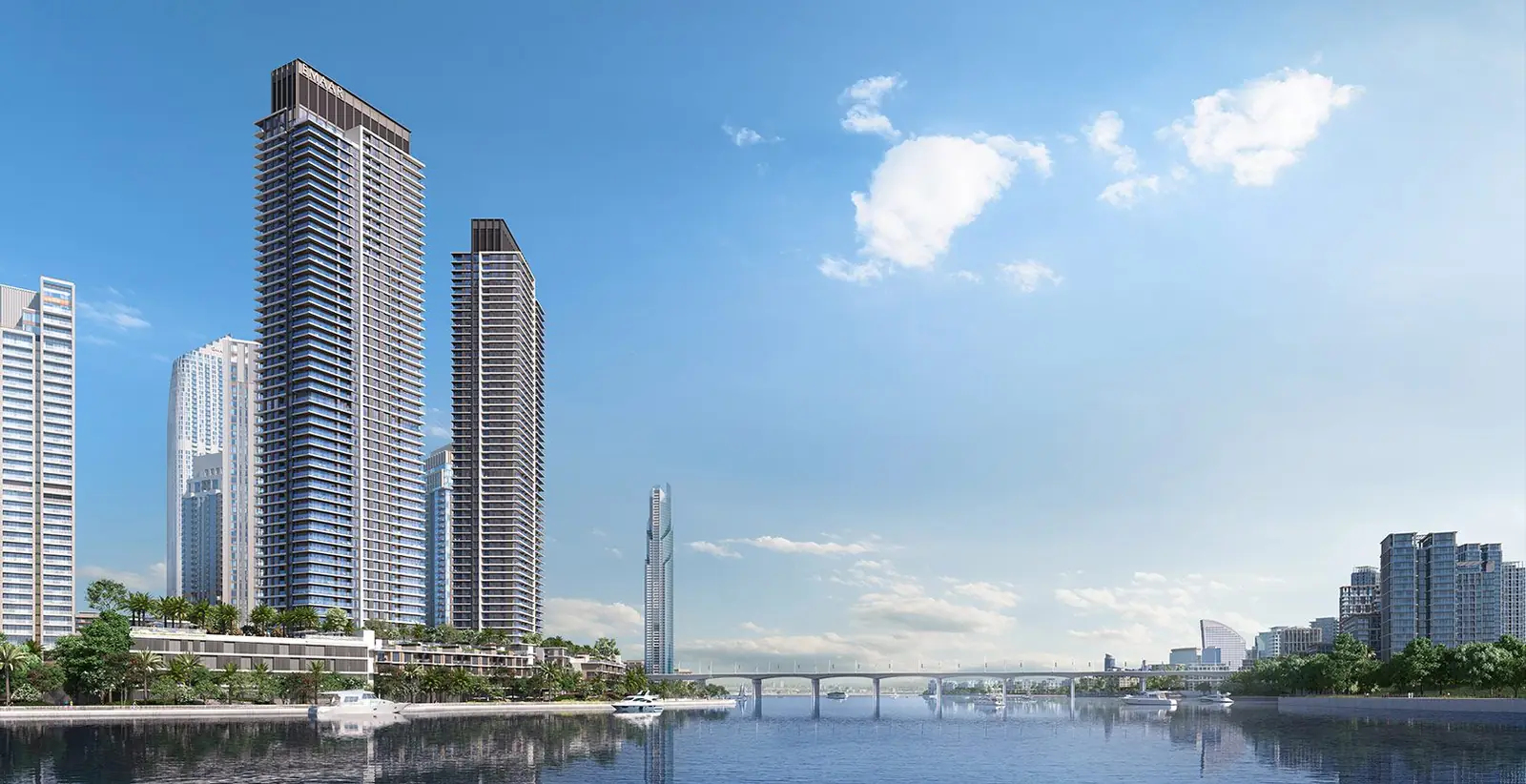 Creek Waters 2 — the twin towers beside the Creek Island bridge, render (Emaar)