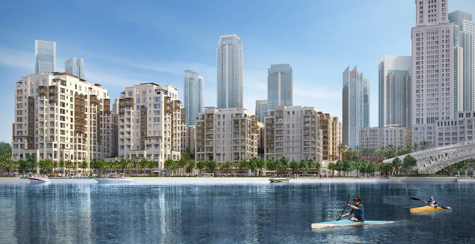 Grove — the low-rise homes on the water at Creek Beach, render (Emaar)