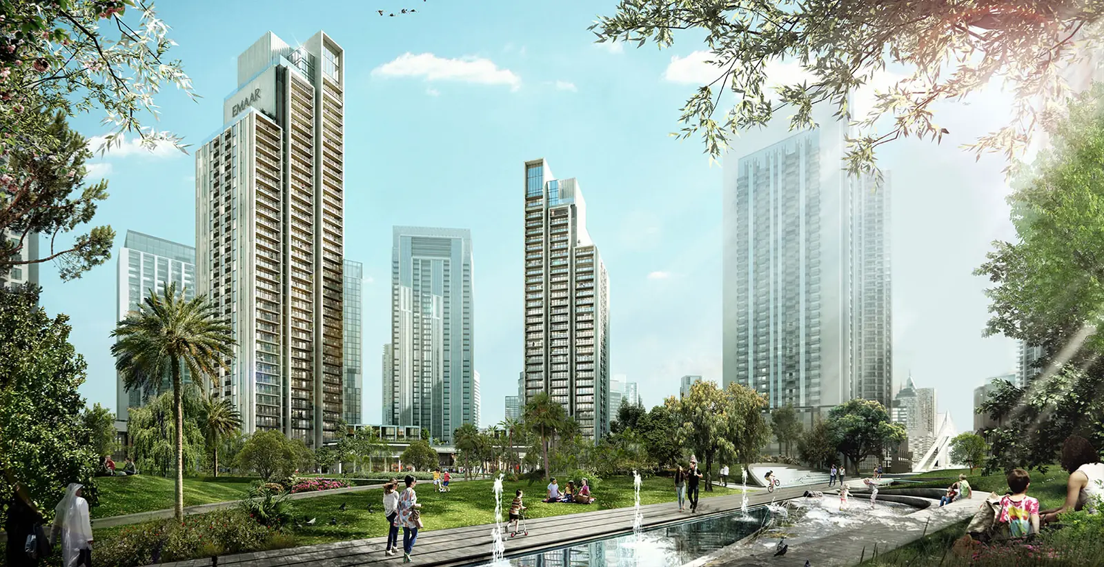 Harbour Gate — the towers beyond the park and pool, render (Emaar)