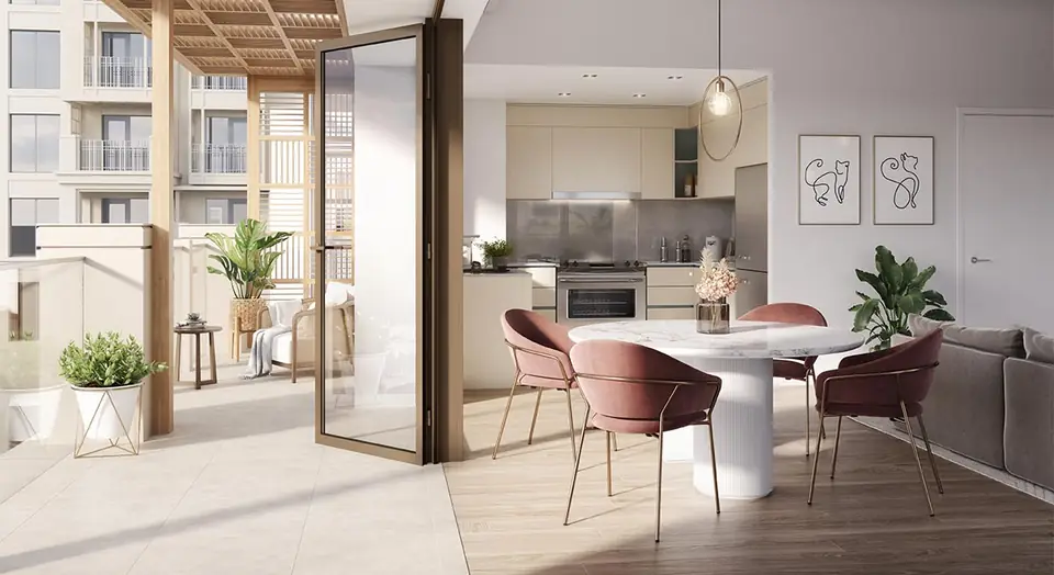 Lotus — kitchen and dining area, render (Emaar)