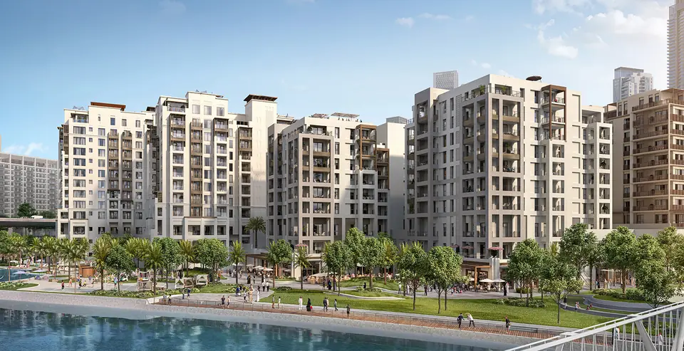 Mangrove — low-rise homes along the waterfront promenade, render (Emaar)