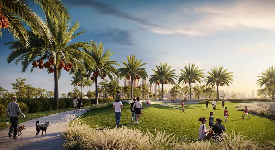Mangrove — community lawn and park, render (Emaar)