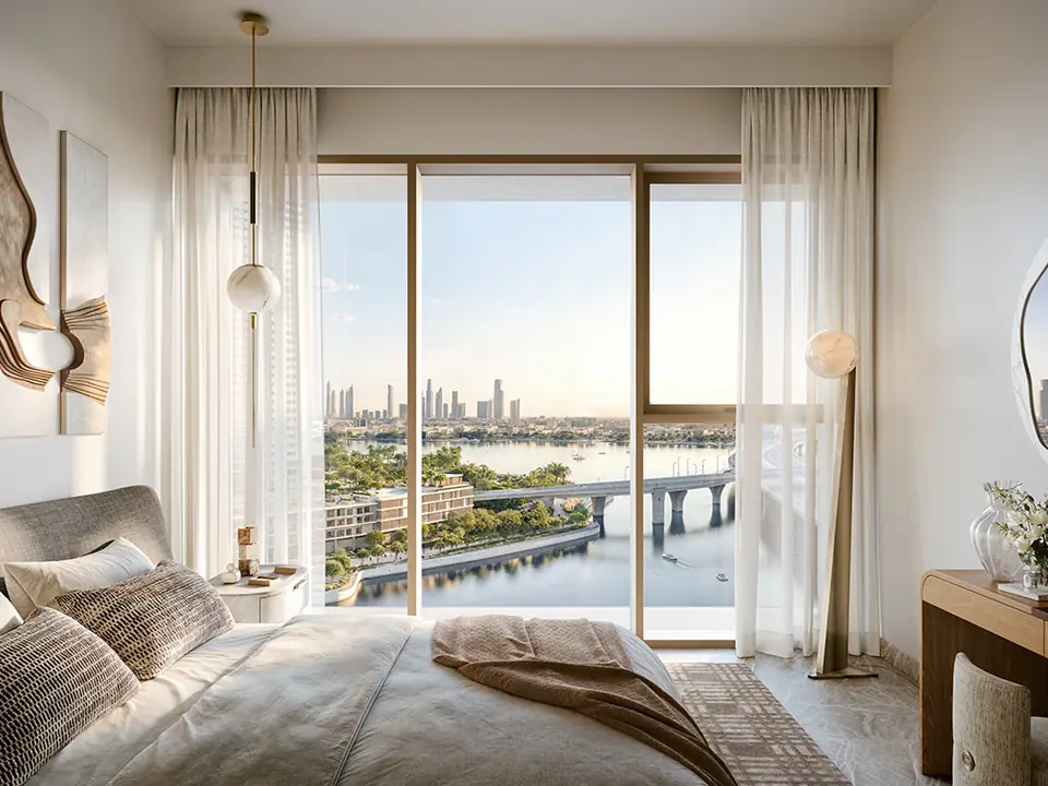 Palace Residences Creek Blue — bedroom with Creek views, render (Emaar)