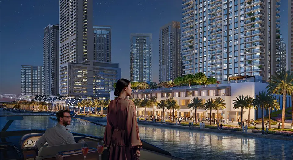 Palace Residences North — the waterfront at night, render (Emaar)