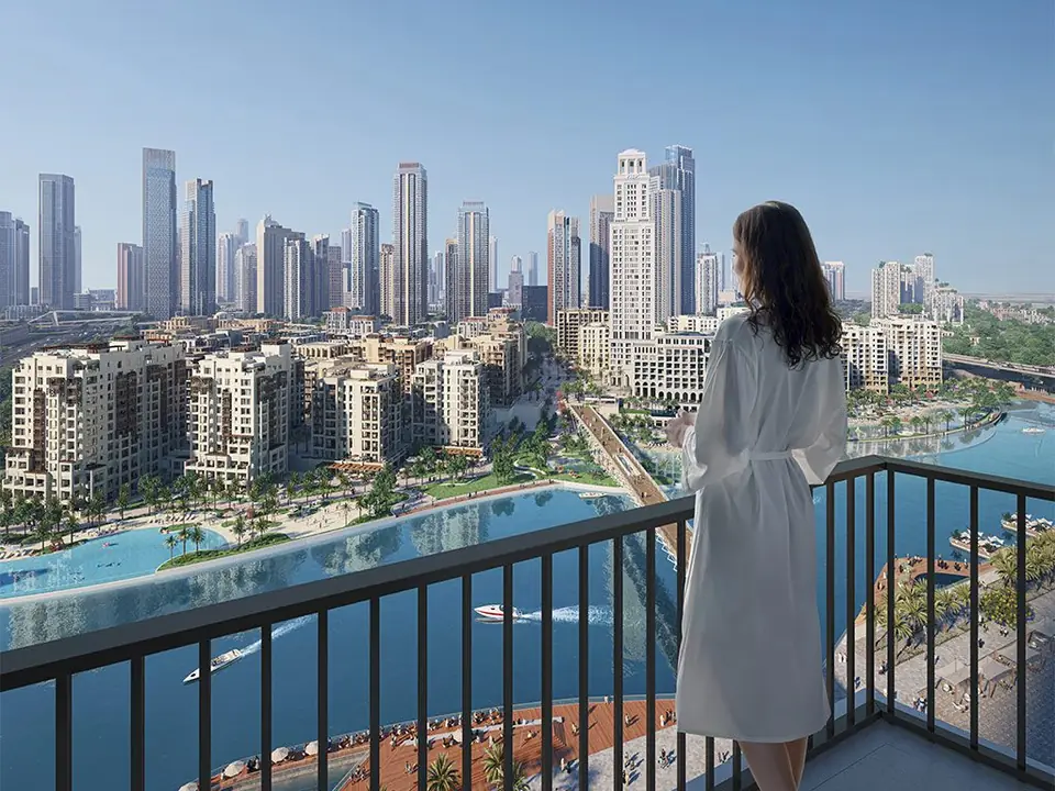 Palace Residences North — balcony view over the Creek, render (Emaar)