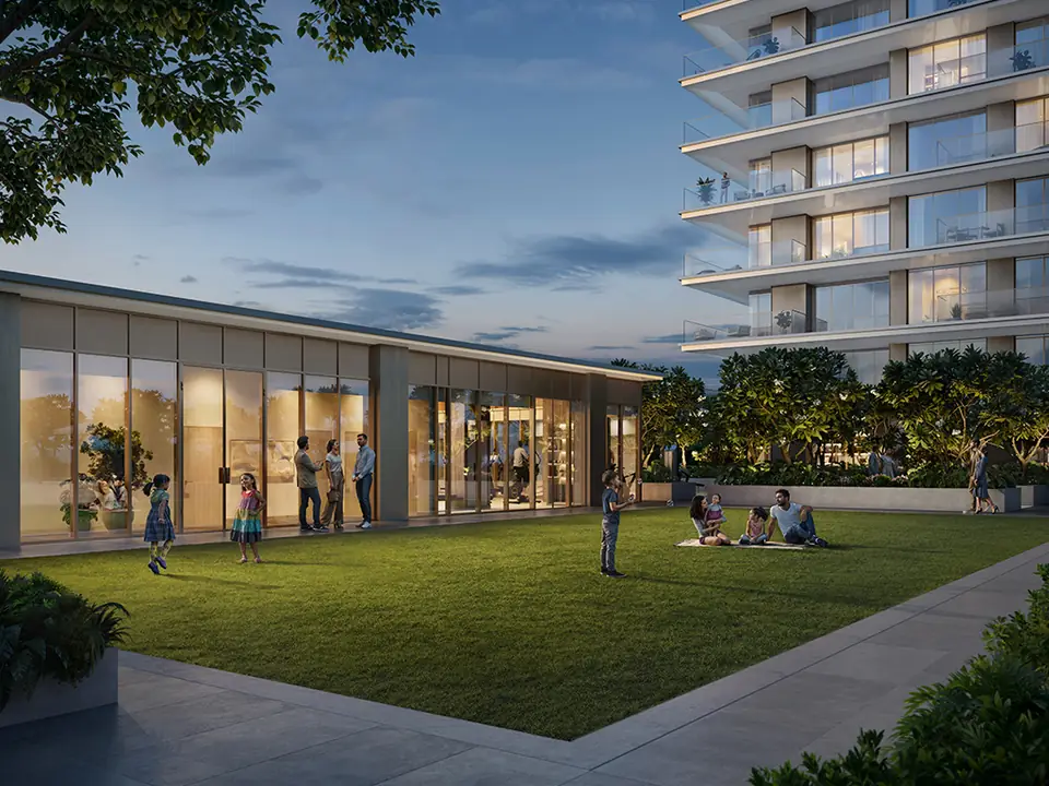 Silva — the clubhouse and lawn, render (Emaar)