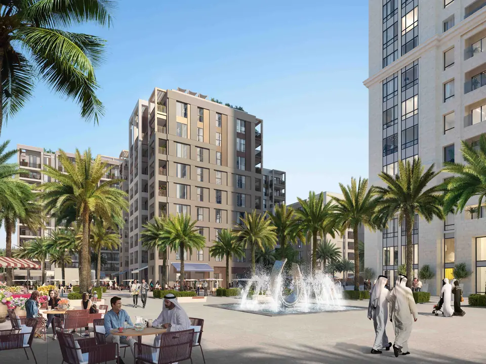 Surf — the plaza fountains and cafés, render (Emaar)