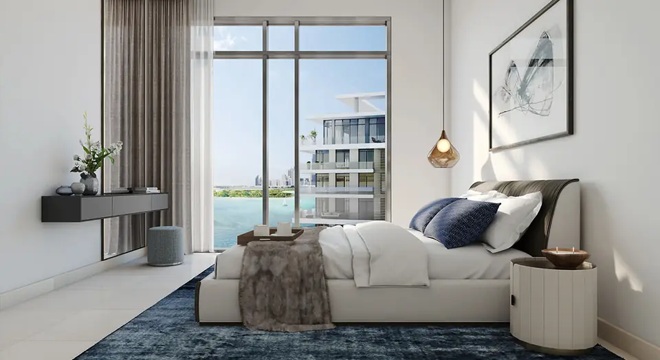 The Cove — bedroom overlooking the lagoon, render (Emaar)