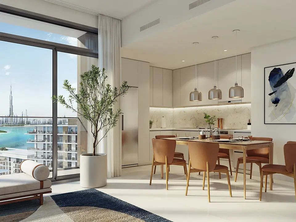 The Cove — kitchen and dining area, render (Emaar)