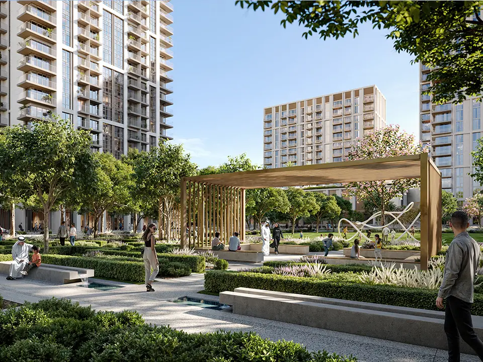 Valo — garden pergola in the community park, render (Emaar)