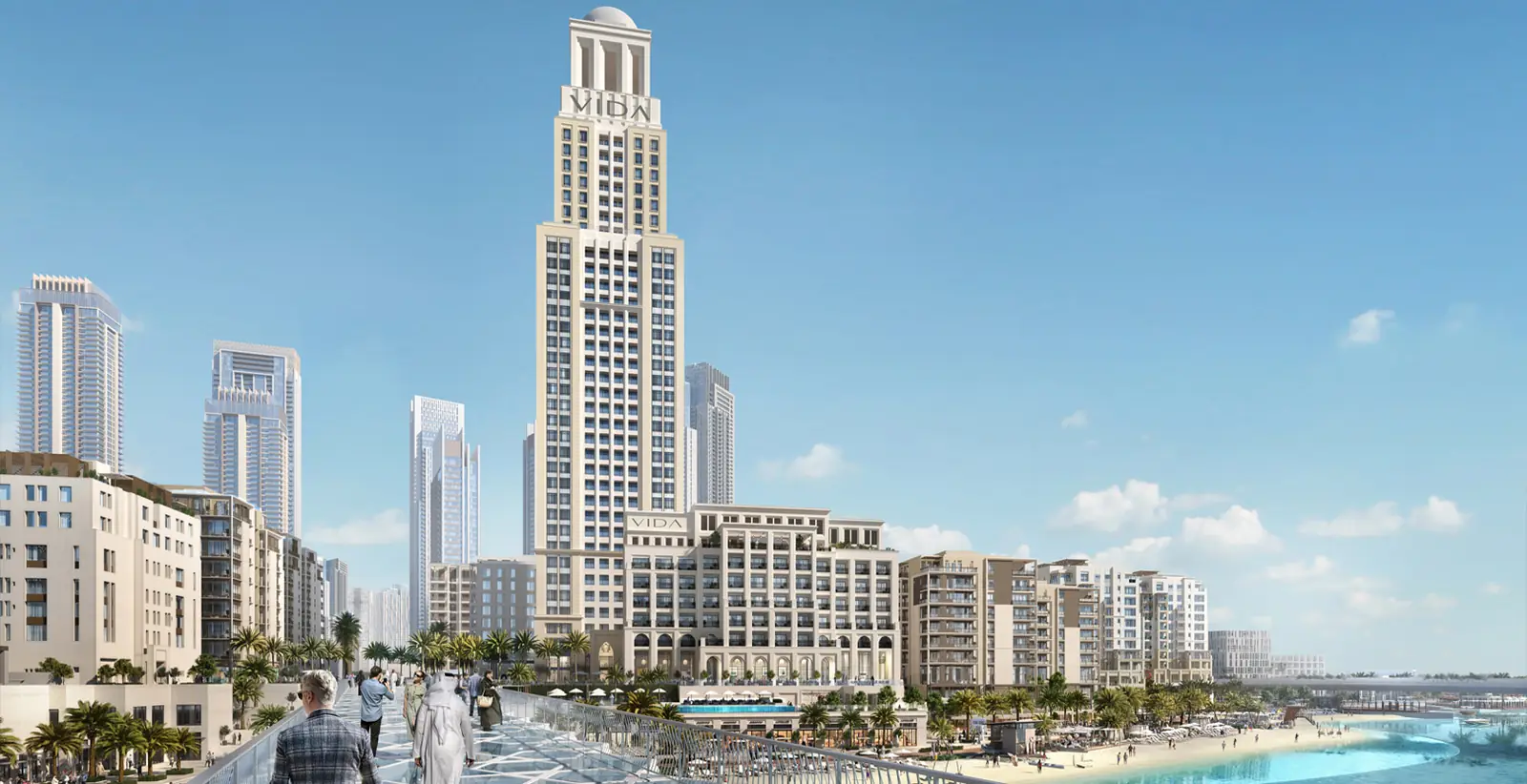 Vida Residences Creek Beach — the Vida tower from Creek Beach, render (Emaar)
